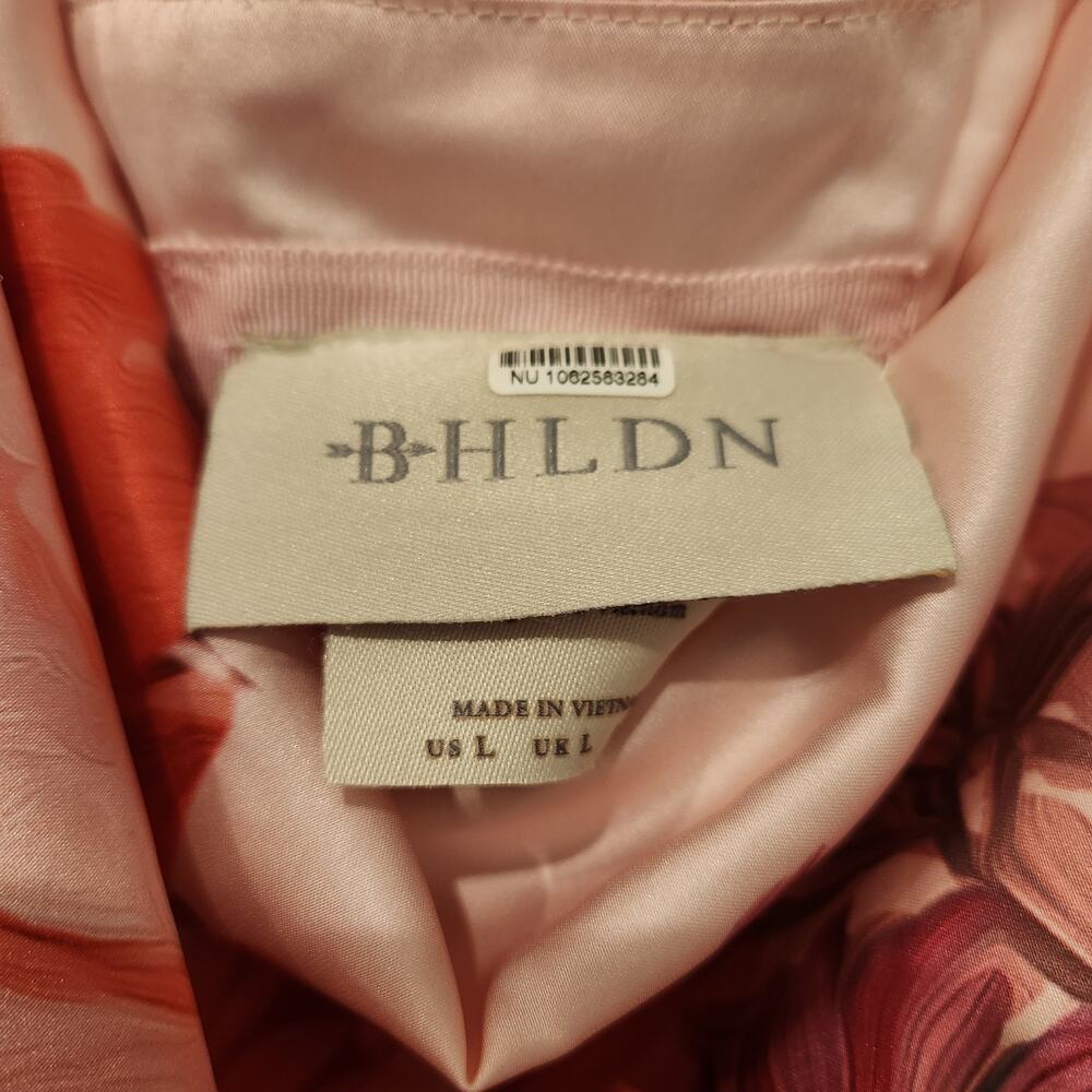 BHLDN Callie Sleeveless Ruched Printed Charmeuse pink Midi Dress - Picture 8 of 11